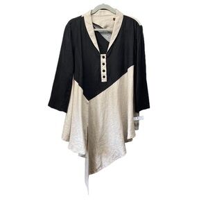 NWOT Design Todays 100% Linen Boho Asymmetrical Lagenlook Oversized Blouse Sz S